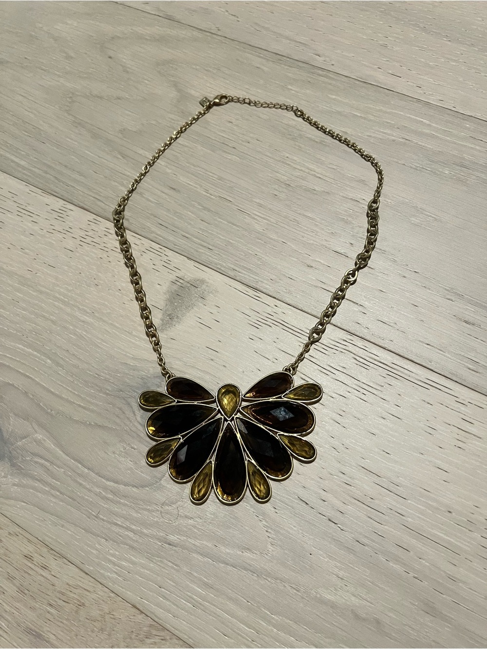 Banana Republic Gold-Tone Necklace with Black and Amber Stones